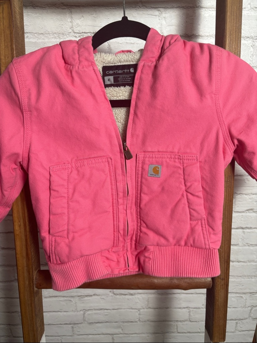 Carhartt Kids Pink Hooded Sherpa-Lined Sweatshirt Jacket
